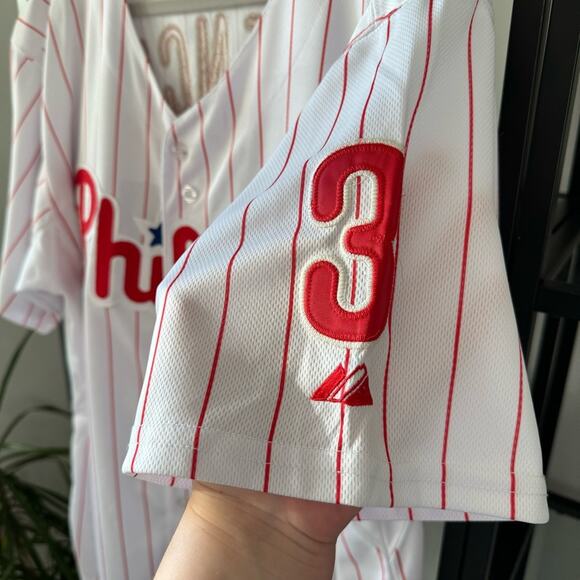 Philadelphia Phillies Hunter Pence #3 White Red Striped Baseball Jersey Size 52 - Picture 5 of 9